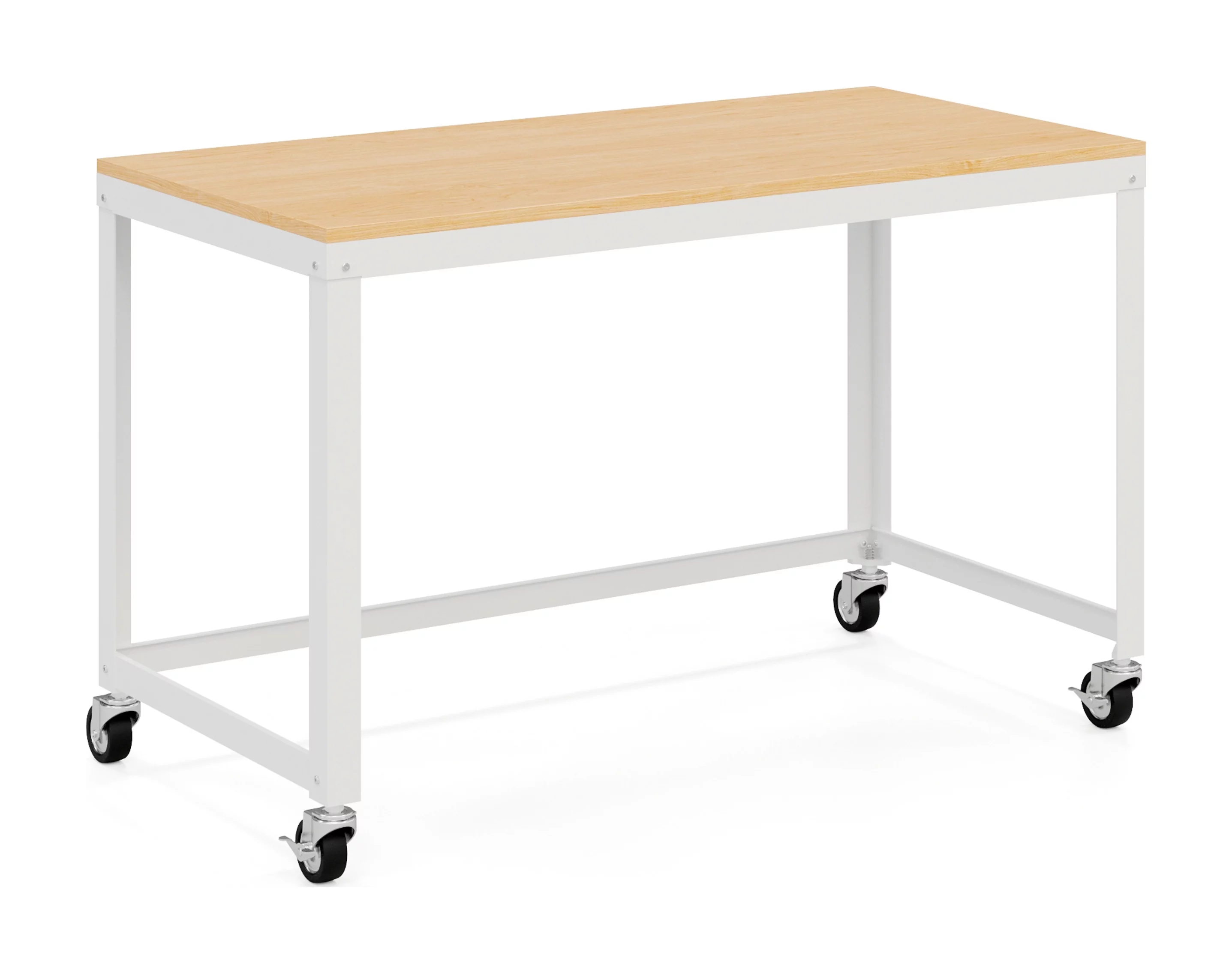 Space Solutions Ready-to-assemble 48-inch Wide Mobile Metal Desk with Laminate Top, White/Maple