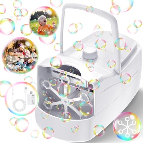Bubble Machine, Automatic 18000+ Per Minute Big Bubbles Blower Maker for Kids Toddlers with 2 Speeds,6 Wands,Operated by Plugin or Batteries for Outdoor/Indoor Birthday Parties,Wedding (Black)