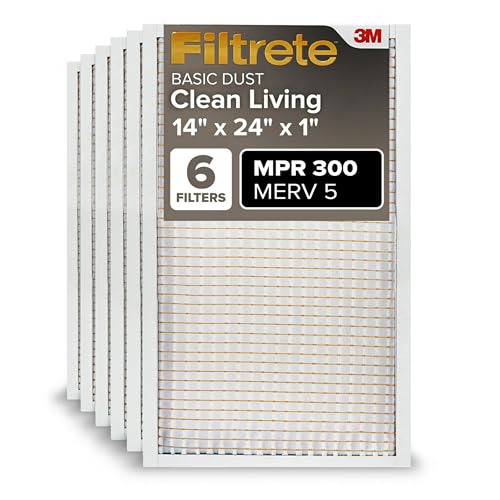 Filtrete 20x25x1 AC Furnace Air Filter, MERV 5, MPR 300, Capture Unwanted Particles, 3-Month Pleated 1-Inch Electrostatic Air Cleaning Filter, 6-Pack (Actual Size 19.69x24.69x0.81 in)