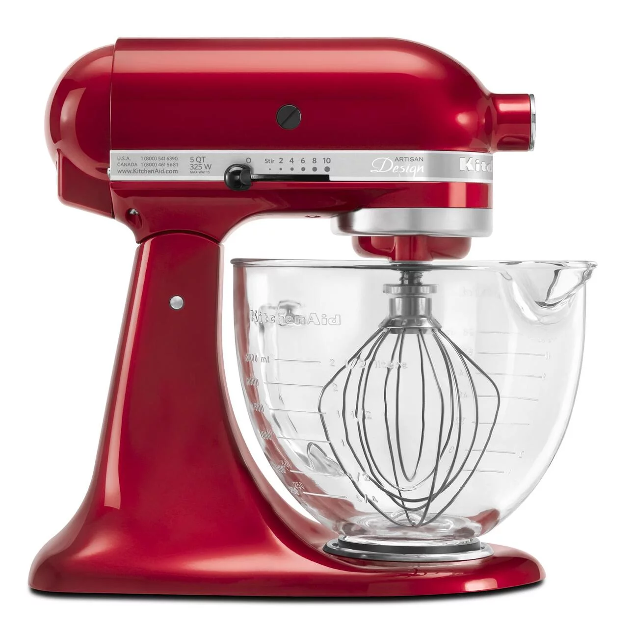 KitchenAid Artisan Design Series 5 Quart Tilt-Head Stand Mixer with Glass Bowl, Candy Apple Red, KSM155GB