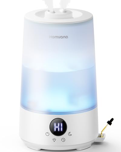 Homvana Humidifiers for Bedroom Home, 3.6 L Cool Mist Top-Fill 34H Super Long Time, Quiet 16dB, Baby Humidifier, Oil Diffuser for Large Room, Plants, Nursery, Office BPA FREE, 7 Color Light Ultrasonic