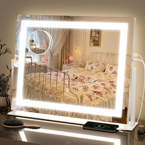 FENNIO Vanity Mirror with Lights 22''x19'' Makeup Mirror with Lights,Vanity Mirror Touch Screen with 3-Color Lighting,Dimmable,for Vanity Desk Tabletop