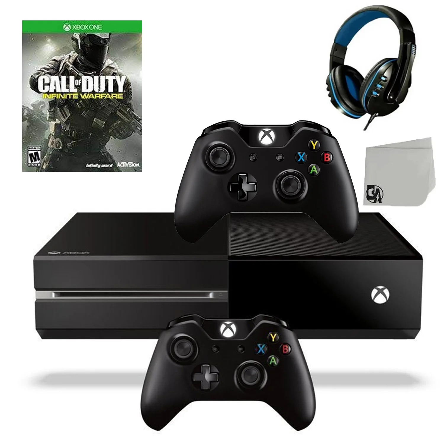Microsoft Xbox One Original 500GB Gaming Console Black Headset 2 Controller Included With Call of Duty Infinite WarFare Game BOLT AXTION Bundle Like New