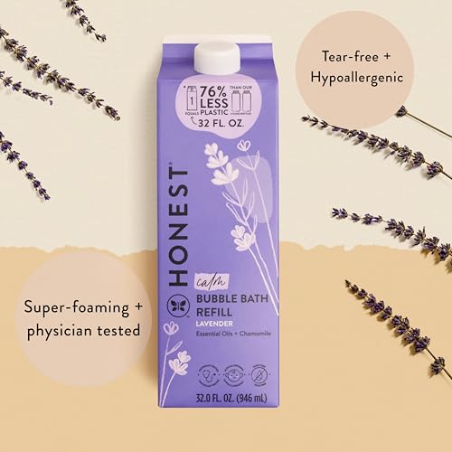 The Honest Company Foaming Bubble Bath | Gentle for Baby | Naturally Derived, Tear-free, Hypoallergenic | Lavender Calm, 12 fl oz