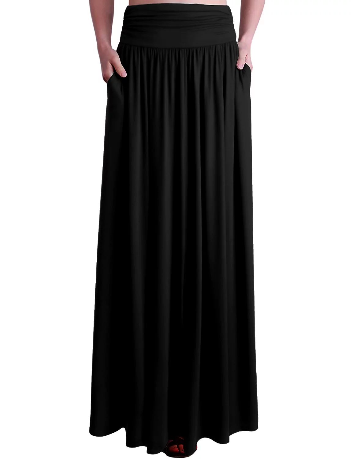Doublju Women's Flowy Flared Comfy Maxi Skirt (Plus Size Available)