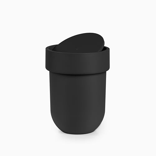 Umbra Touch Waste Can, Small Trash Can with Lid, Swing Lid Basket, Garbage for Washroom/Bathroom, Black