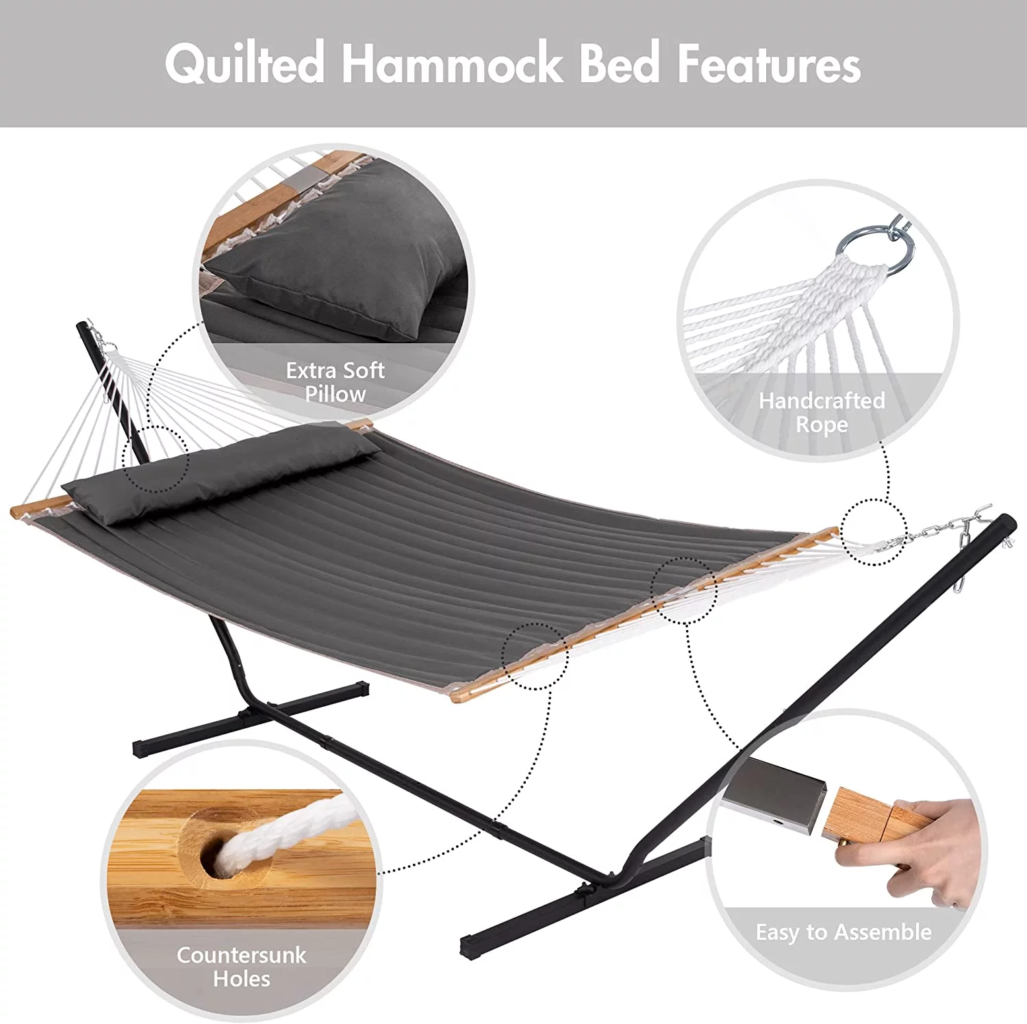SUNCREAT Polyester 2-in-1 Outdoor Patio Hammock with Stand, Patent Pending, Dark Gray