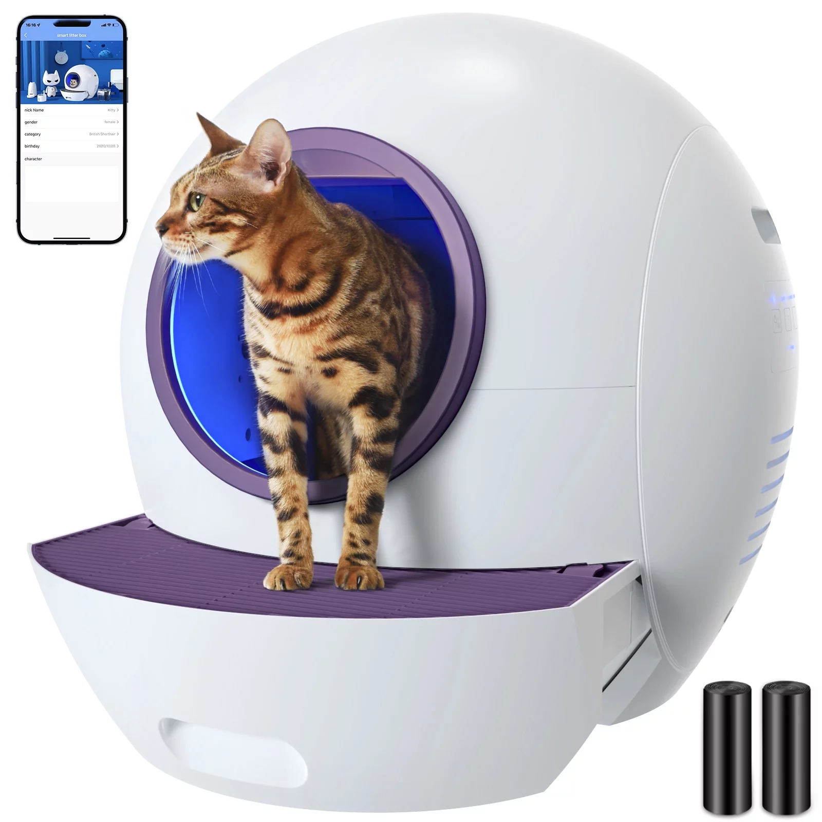 ELS PET Self Cleaning Cat Litter Box Automatic for Multiple Cats, APP Control