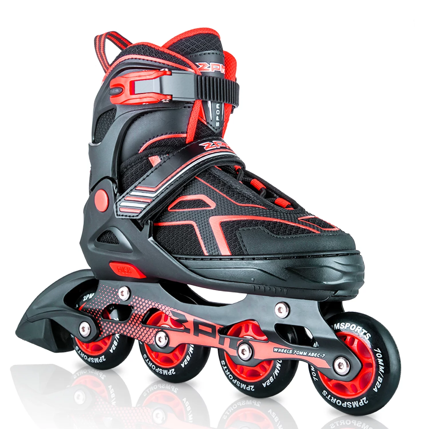 2PM SPORTS Torinx Red Black kids Boys Beginner Adjustable Inline Skates,Fun Roller Skates for Girls,Roller Blades for Men and Ladies - Red Large(4Y-7Y US)