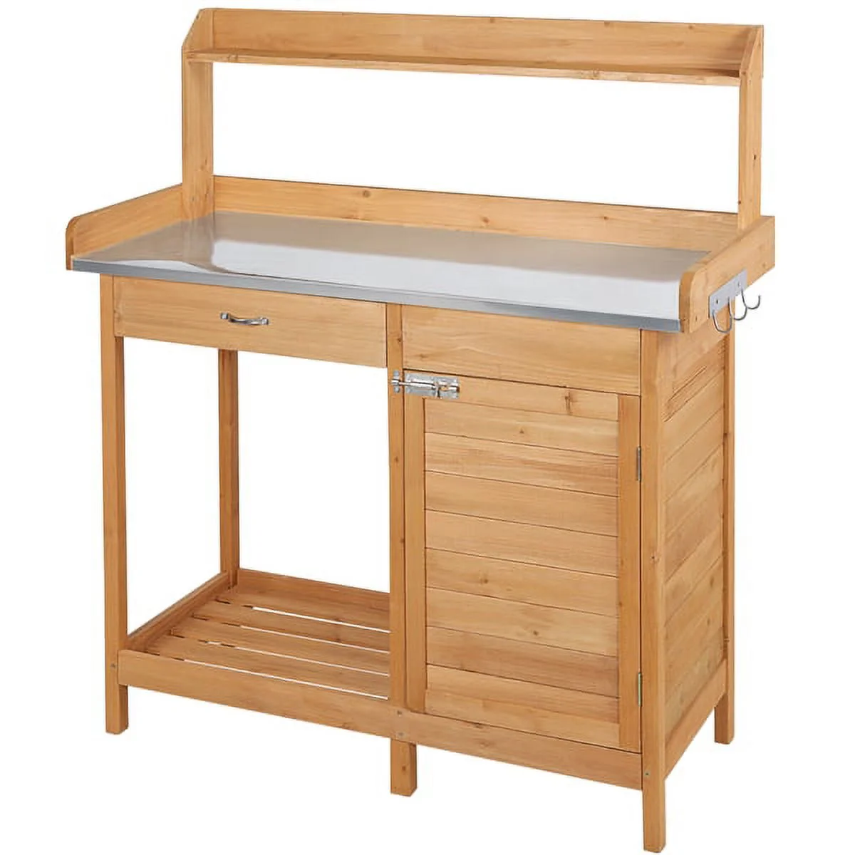 SmileMart Wooden Garden Potting Bench with Cabinet, Oak