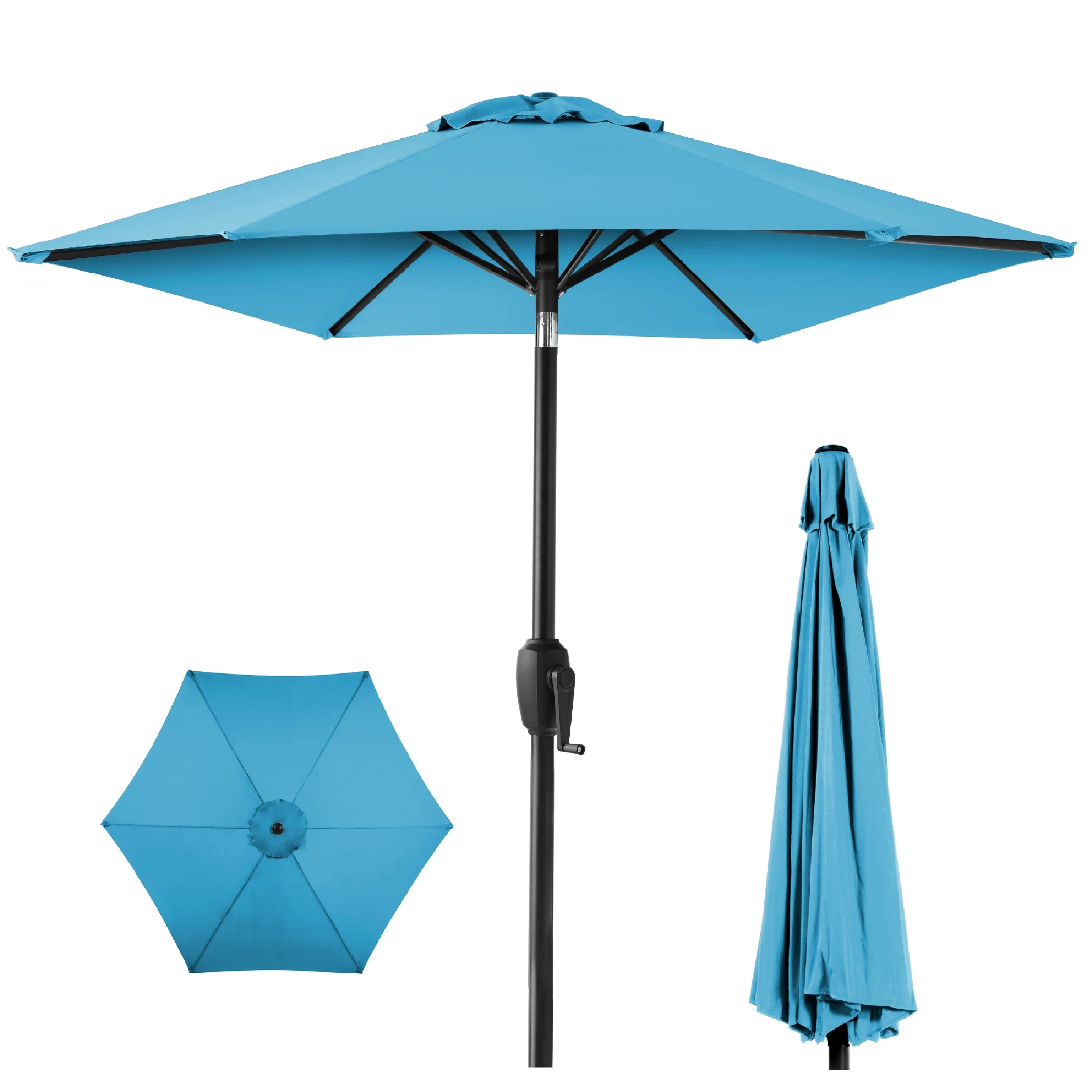 Best Choice Products 7.5ft Heavy-Duty Outdoor Market Patio Umbrella w/ Push Button Tilt, Easy Crank, Sky Blue