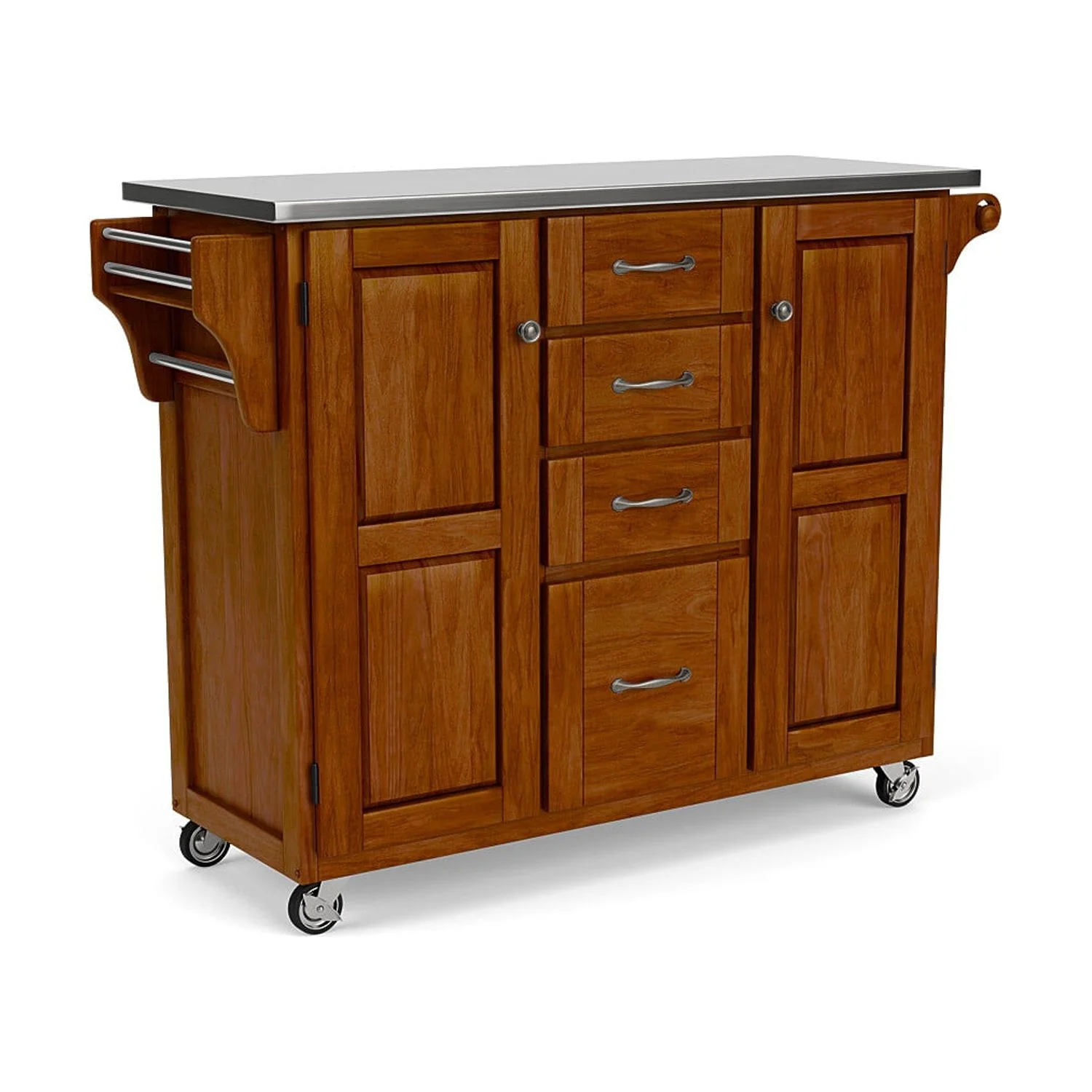 Homestyles Create-a-Cart Solid Wood Kitchen Cart in Cherry/Stainless Steel Top