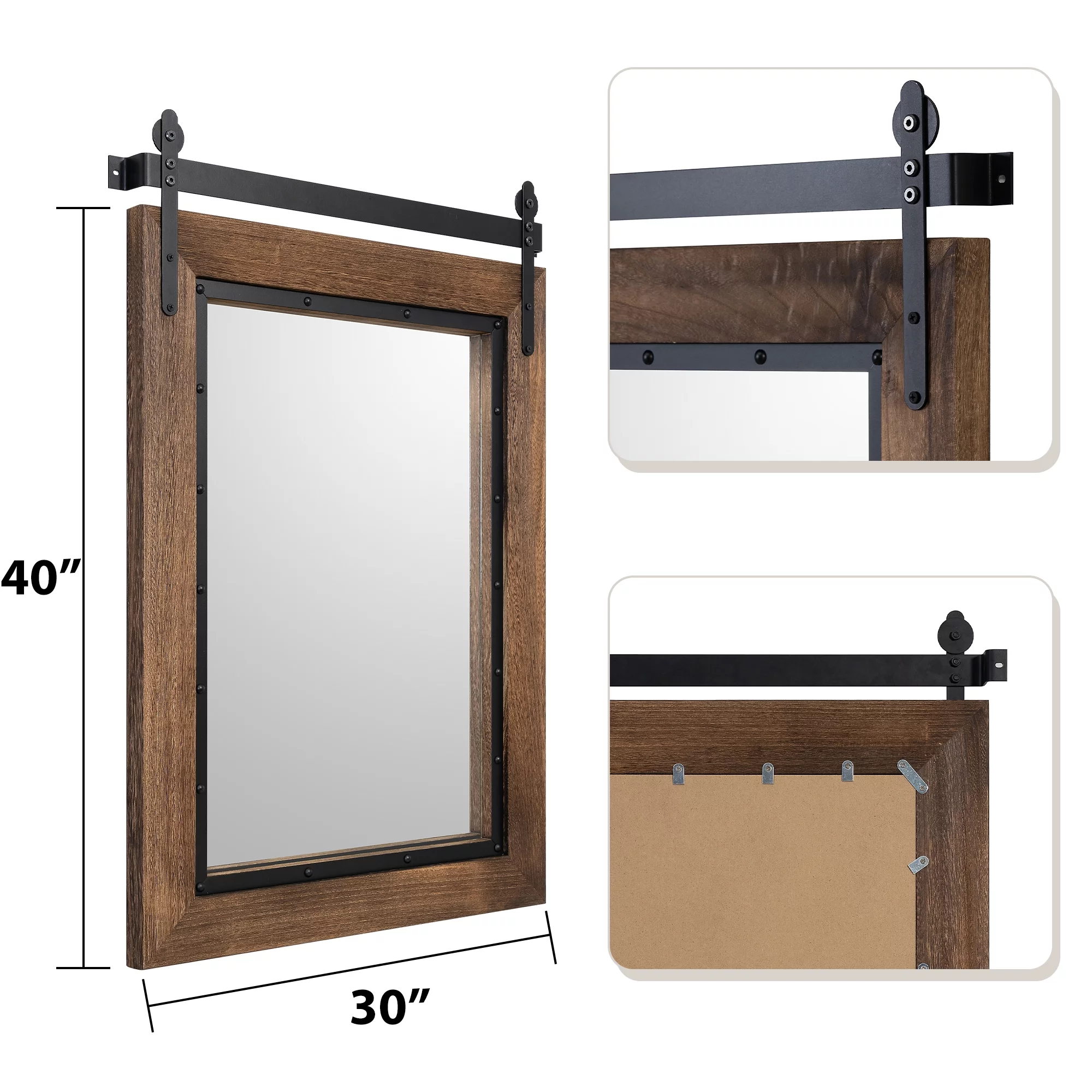 YOSHOOT Farmhouse Barn Door Mirror,40