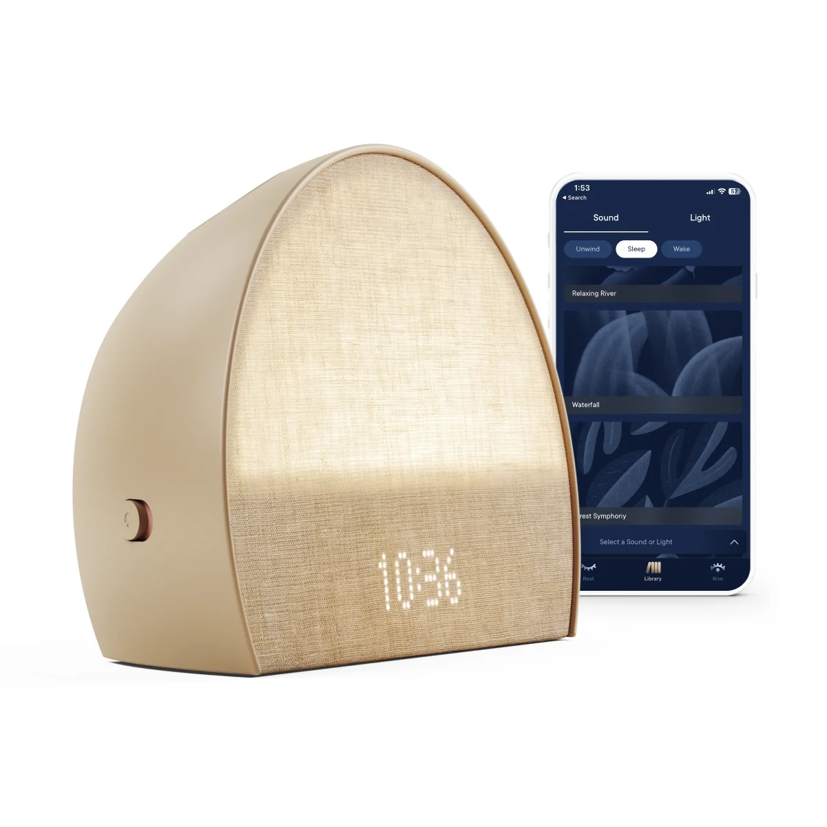 Hatch Restore 2 Sunrise Alarm Clock, Sound Machine, Smart Light (Latte) ー Your Bedside Sleep Guide, White Noise, Custom Sleep Routines, Dimmable Clock, Deep Sleep, Gentle Alarm, Wake Up Rested