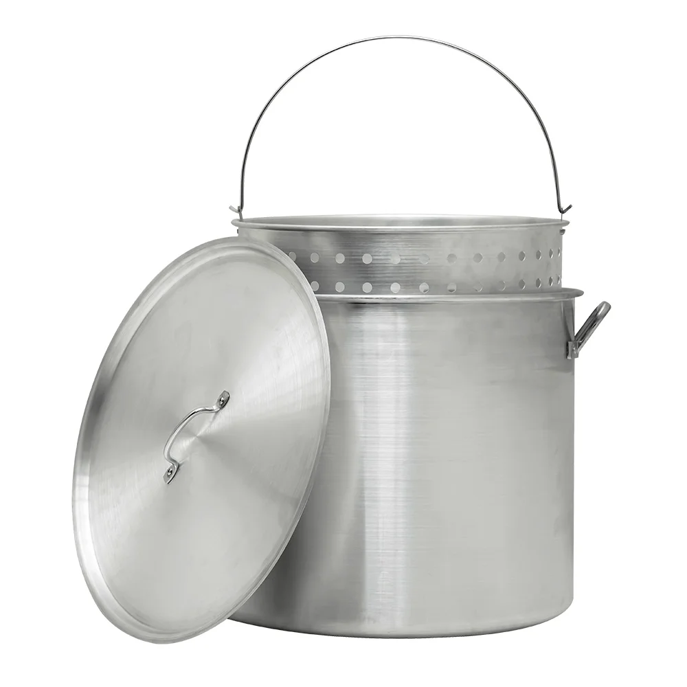 Nexgrill 120 Qt. Aluminum Stock Pot w/ Strainer Basket and Lid, Perfect for Seafood Boil, Crawfish, Outdoor Cooking