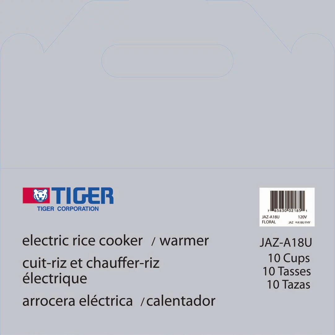 TIGER 10 CUP ELECTRIC RICE COOKER WARMER.  KEEP WARM A MAXIMUM OF 12 HOURS.  INCLUDES STEAM BASKET, SPATULA, AND RICE MEASURING CUP.