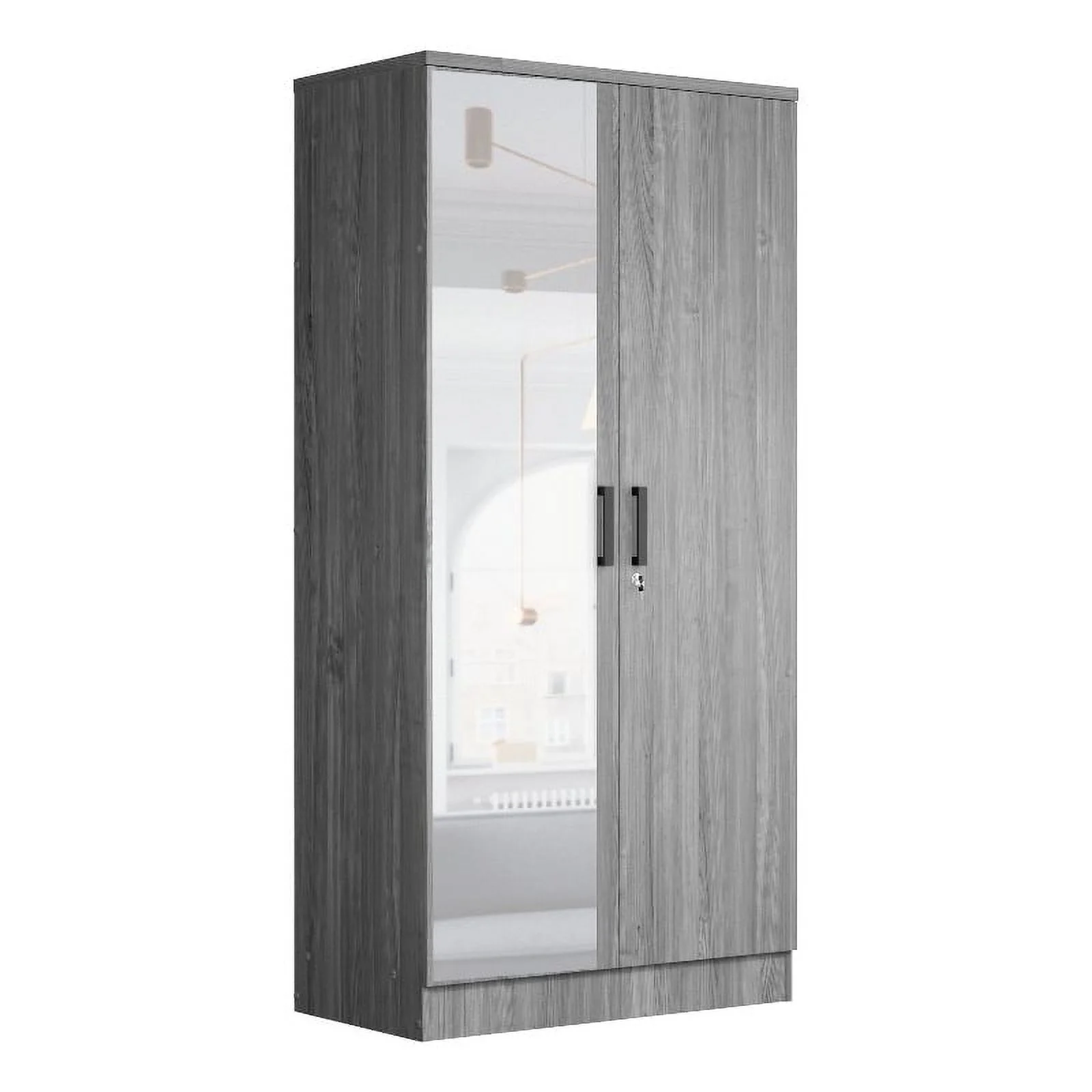 Better Home Products Harmony Two Door Armoire Wardrobe with Mirror in Gray