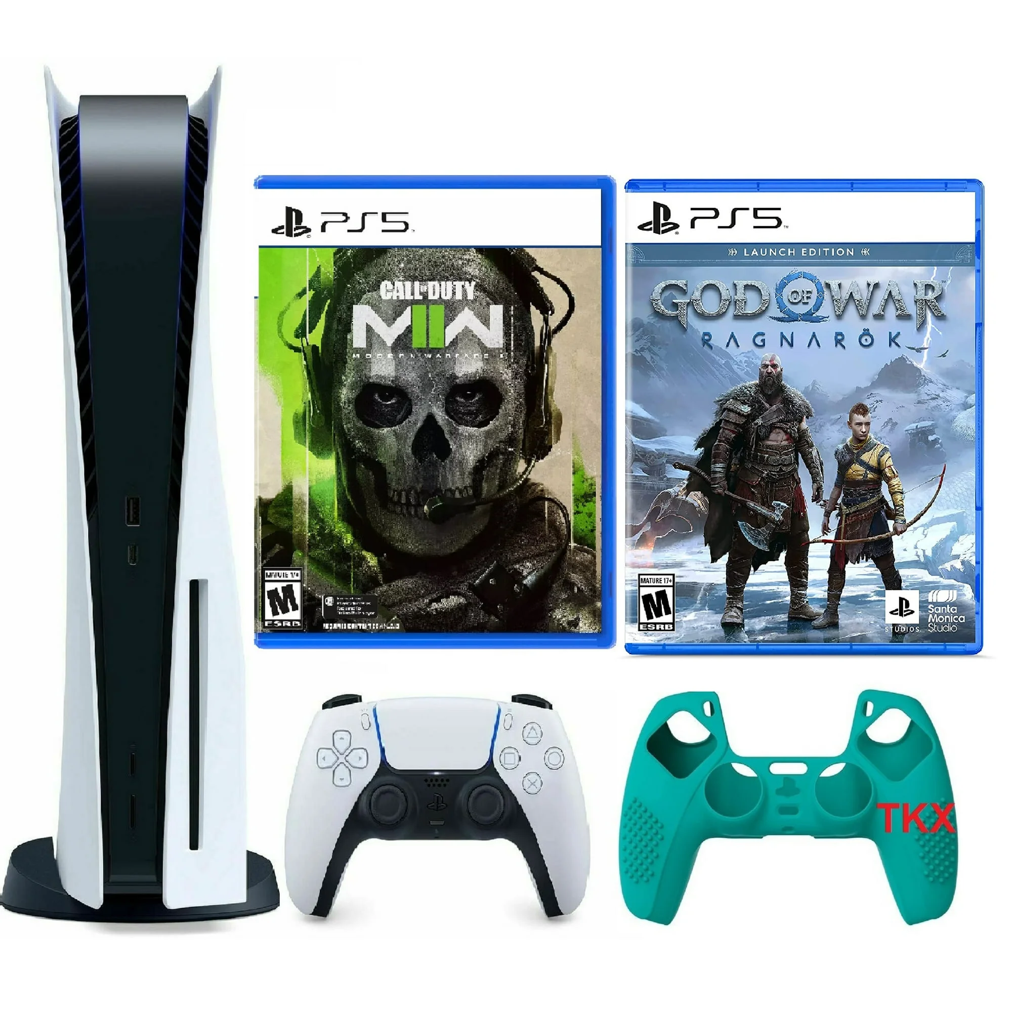 2023 Newest PlayStation_PS5 Gaming Console Disc Version Bundle with Call of Duty Modern Warfare II / God of War Ragnarök/ Silicone Controller Cover Skin