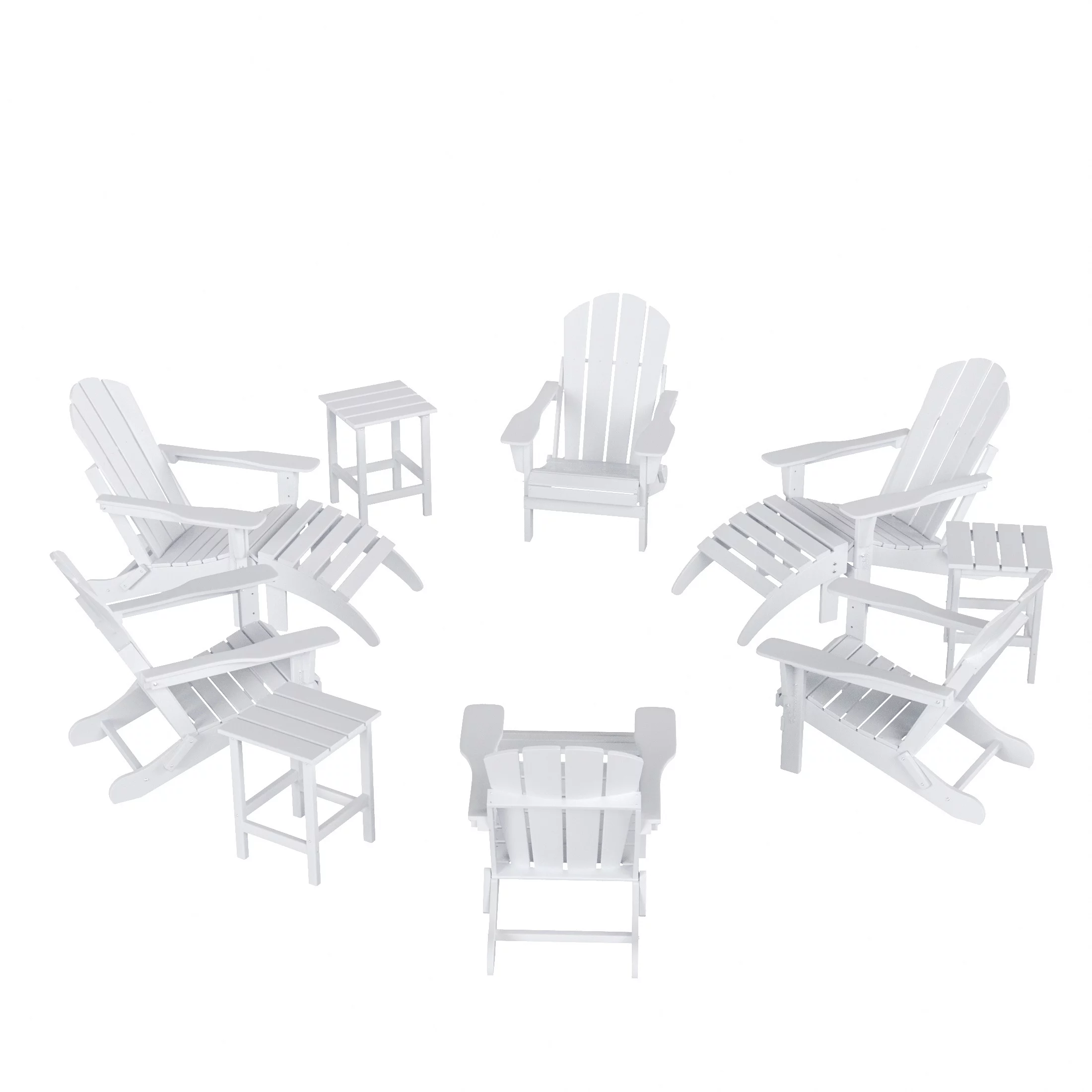 WestinTrends Malibu 12 Piece Adirondack Chairs Set, All Weather Poly Lumber Outdoor Patio Furniture Set Adirondack Chairs with Ottoman and Side Table, White