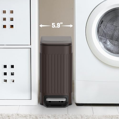 TrashAid Slim Bathroom Trash Can with Lid Soft Close, 6 Liter/1.6 Gallon Stainless Steel Small Garbage Can with Removable Inner Bucket, Step Pedal, Slim Wastebasket for Toilet, Office, Bedroom, White
