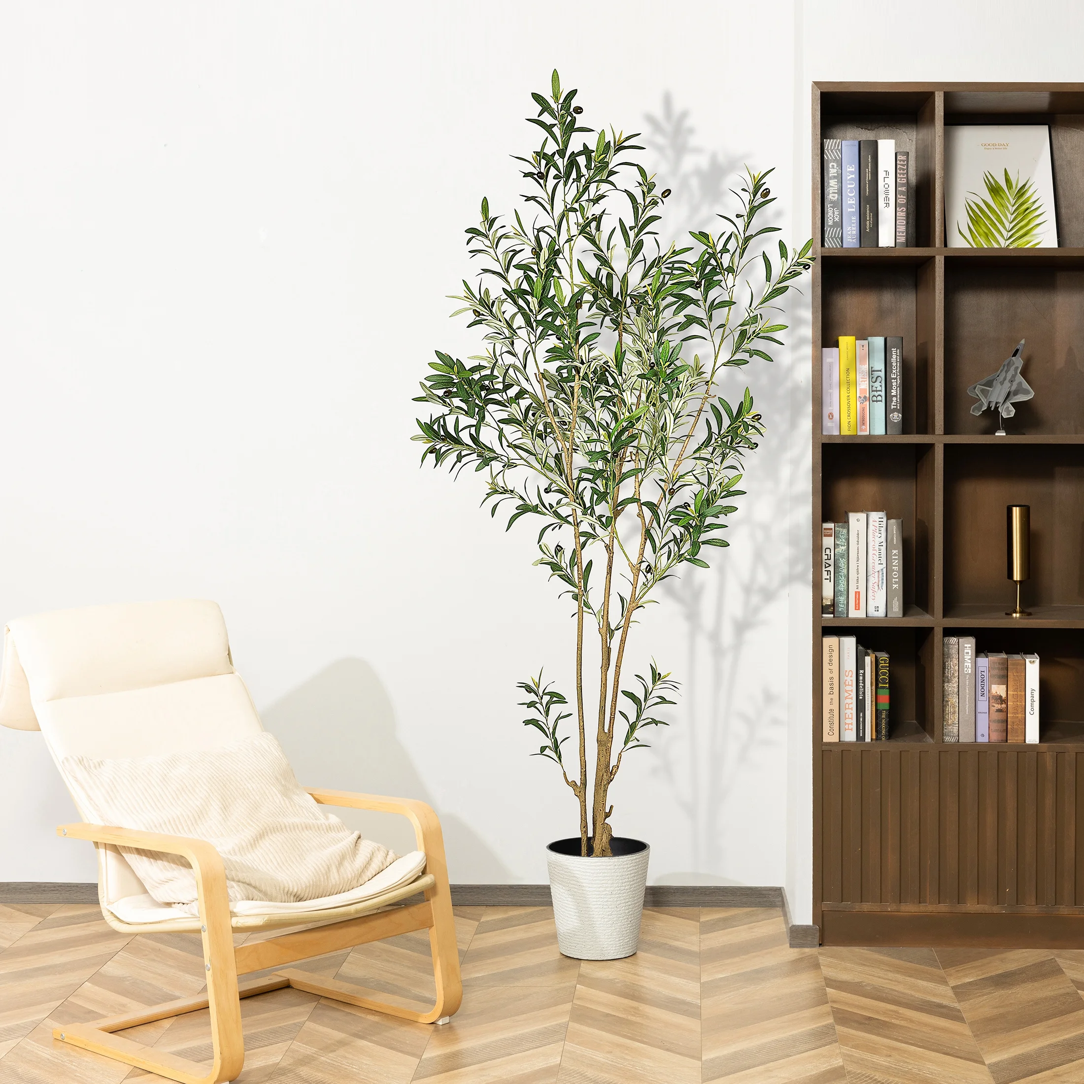 Artificial Tree in Pot, 7ft Fake Olive Tree, Faux Plants for Indoor Outdoor Home Decor, Tall and Green Decoration for Living Room and Home Office, Silk Plant for Home Decor Indoor