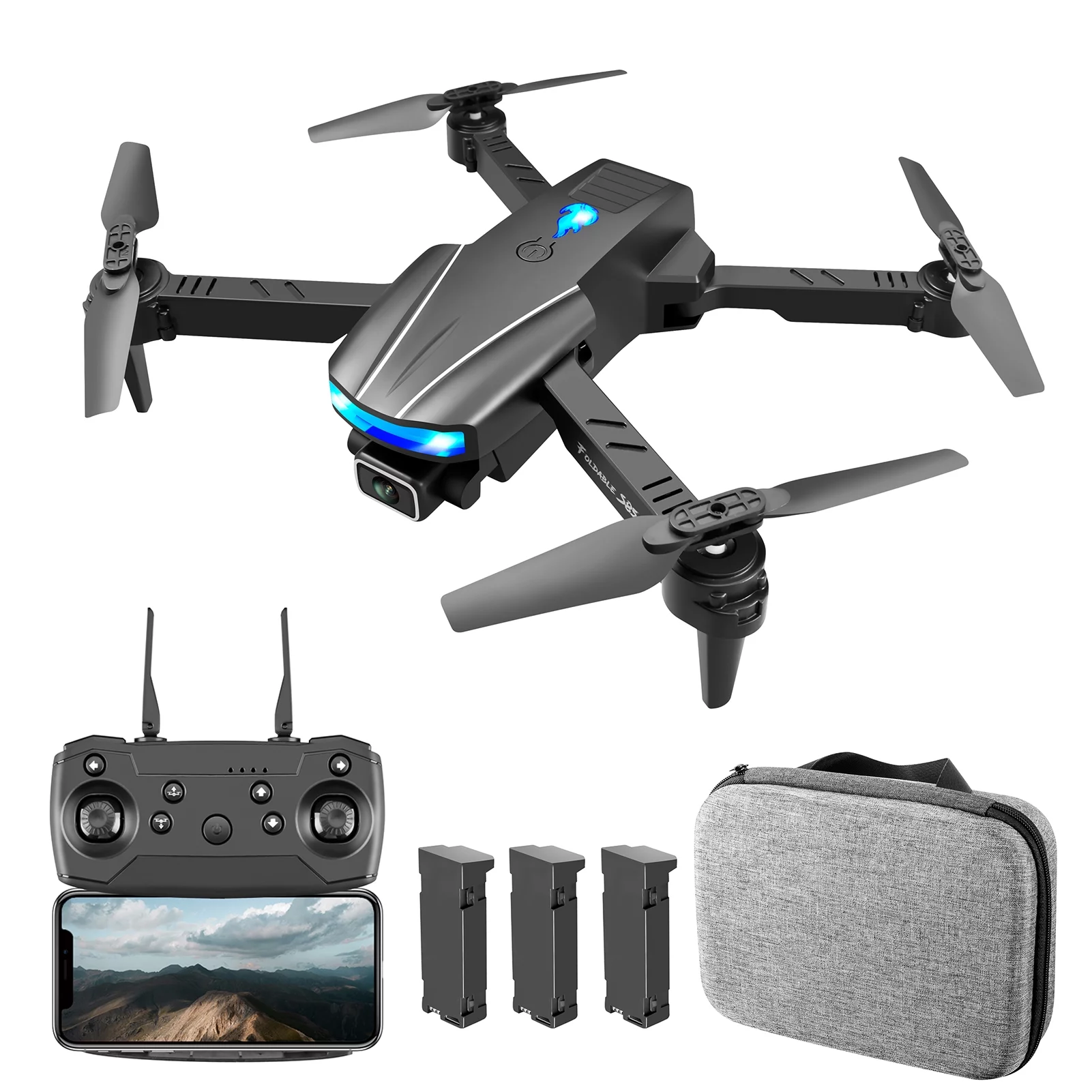 YLRC S85 RC Drone with 4K RC with Function Obstacle Avoidance Trajectory Flight Gesture Control Storage Bag Package 3 Battery