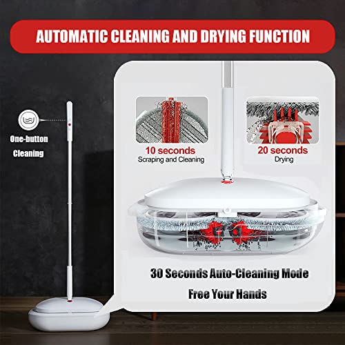 Cordless Electric Spin Mop Power Mop with 4 Floor Scrubber Pads/Automatic Cleaning Bucket/Water Sprayer,Lightweight & Rechargeable,Suitable for Wooden, Marble, Tile, Hardwood Floor.