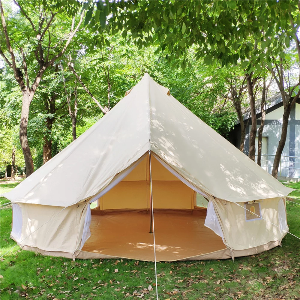 Latourreg Outdoor Glamping Waterproof Cotton Canvas 19.7ft(6M) Bell Tent with Side-Wall Stove Jack Glamping Yurt Tent with Mesh Screen Door and Windows