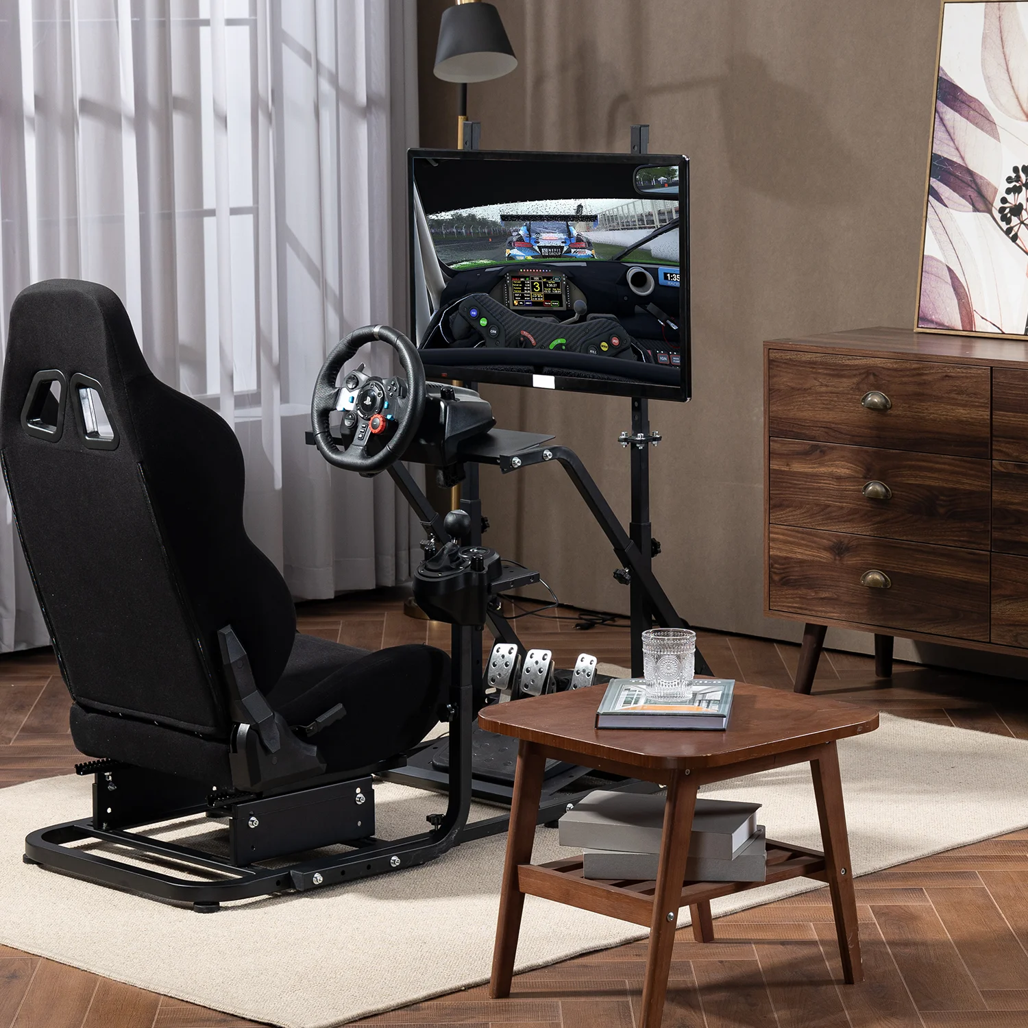 Marada G923 Racing Simulator Cockpit with Monitor Stand Game Seat Fit for Logitech G920 T500 Fanatec