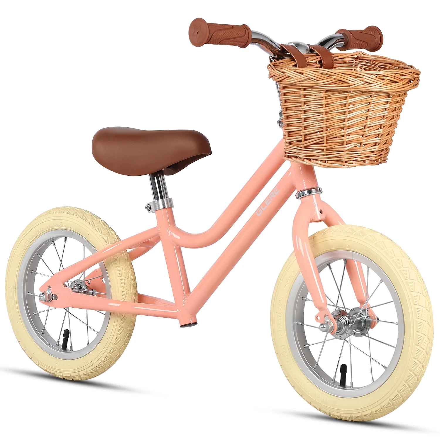 Glerc 12 inch Kids Balance Bike with Basket for 2-6 Years Old Children, Peach