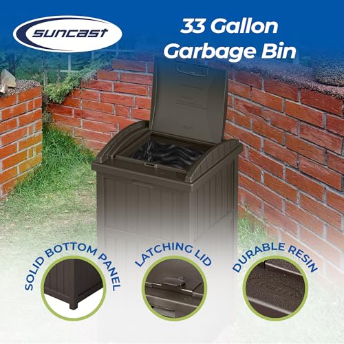 Suncast Outdoor Trash Hideaway, Resin Refuse Container w/ Lid, Cyberspace, 30 Gallon Capacity - Stylish Concealed Waste Storage for Patio, Backyard, Deck or Garden, Use 30-33 Gal. Garbage Can Liners