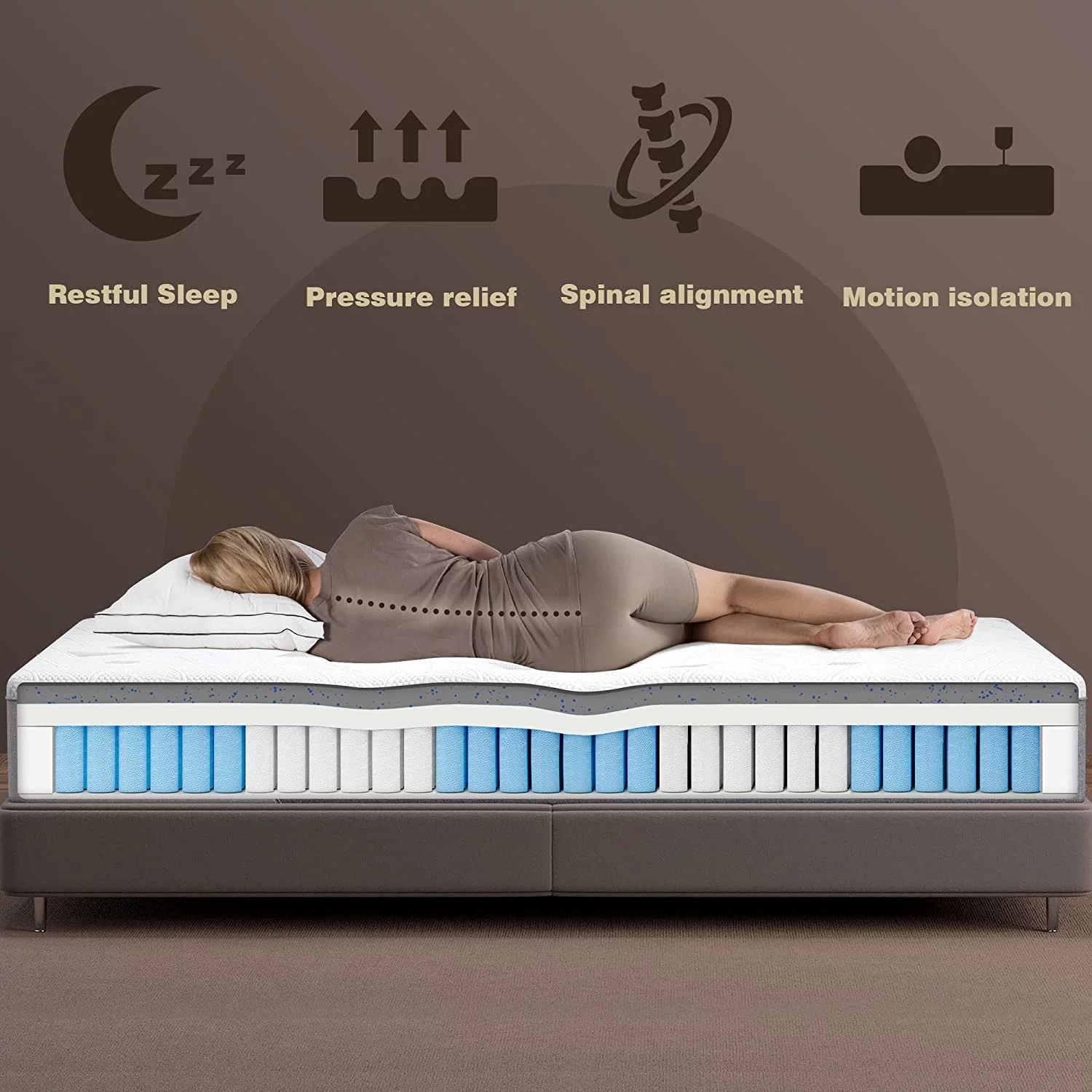 Kescas Queen Mattress in a Box, 8 inch Bamboo Charcoal Cooling Gel Memory Foam Hybrid Mattress, Edge Support, Medium Firm- Made in North America