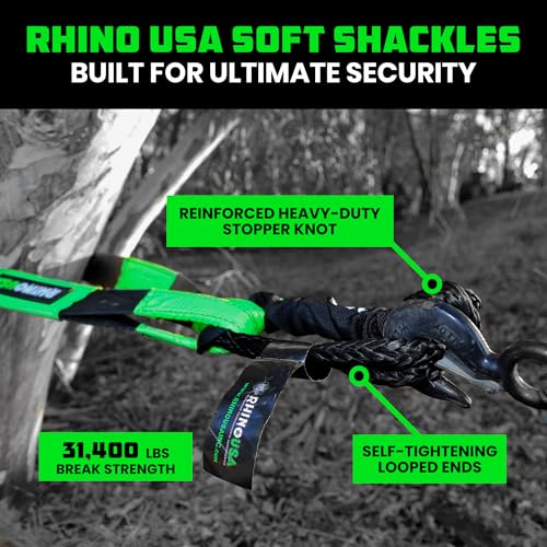 Rhino USA Synthetic Soft Shackle Rope (2-Pack) - 1/2 Inch x 22 Inch (44,050lb Min Break Strength) Offroad Soft Shackle Recovery Kit for Truck, UTV, ATV - Compatible with Jeep, Toyota, Ford & More!