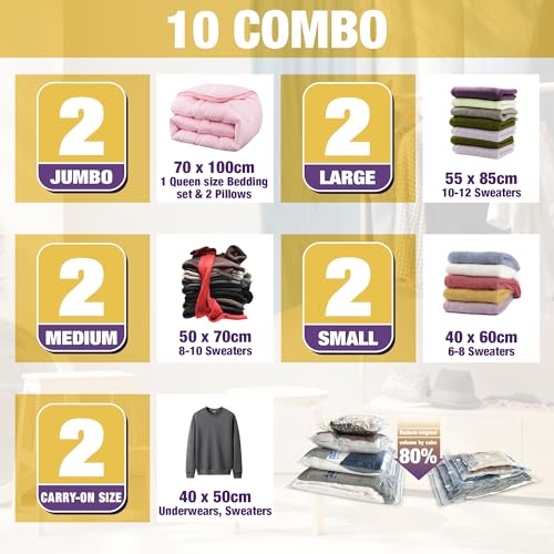 HIBAG Vacuum Storage Bags, 30-Pack Space Saver Vacuum Storage Bags, Vacuum Seal Bags for Clothing, Clothes, Comforters and Blankets (30C)