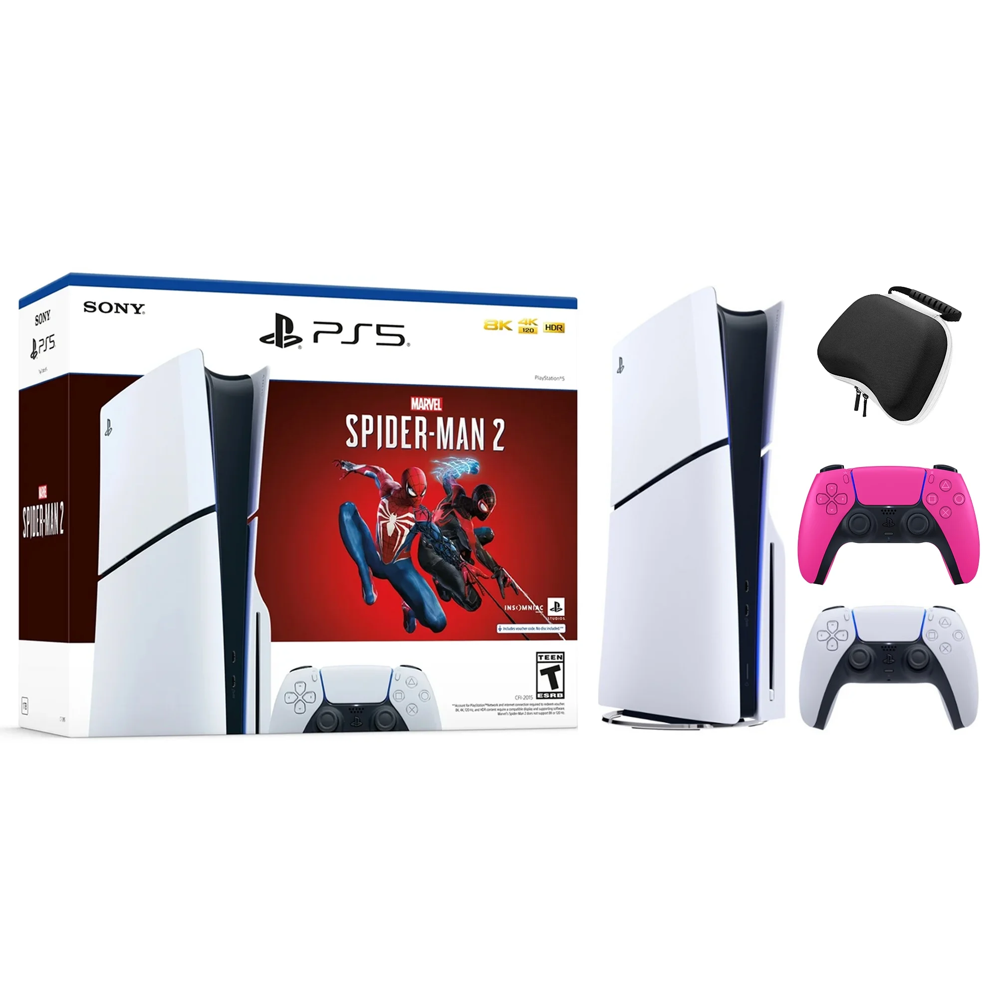 2023 New PlayStation 5 Slim Disc Edition Marvel's Spider-Man 2 Bundle with Two Controllers White and Nova Pink Dualsense and Mytrix Controller Case - Slim PS5 1TB PCIe SSD Gaming Console