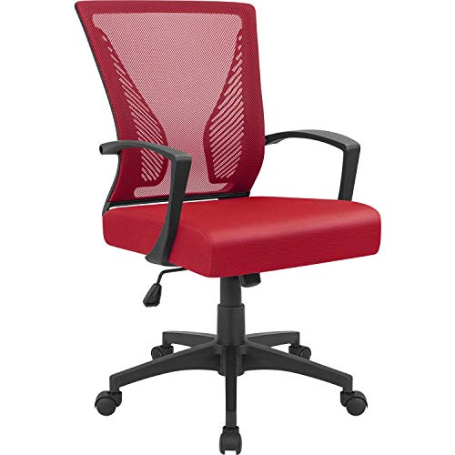 Furmax Office Chair Mid Back Swivel Lumbar Support Desk Chair, Computer Ergonomic Mesh Chair with Armrest (Black)