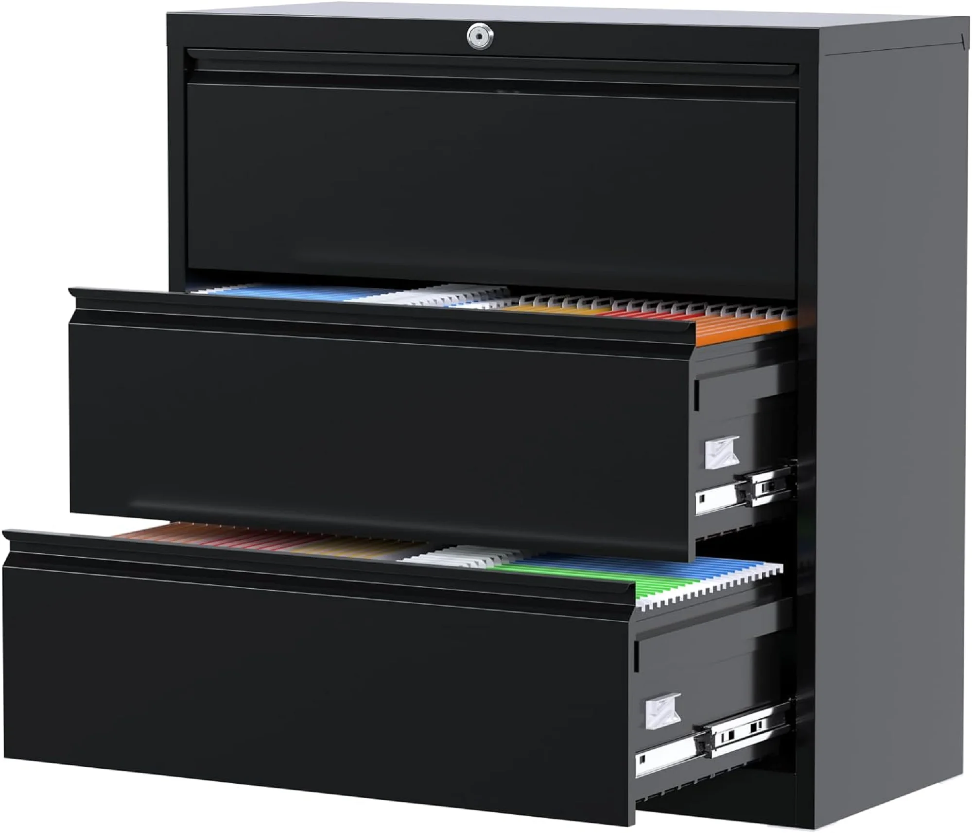 SUPEER 3 Drawer Metal Lateral File Cabinet with Lock, Large Capacity File Storage Cabinet for Letter/Legal A4 Size, Wide File Cabinet for Office Home, Assembly Required