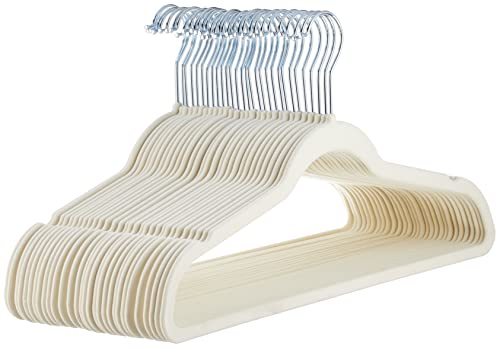 Amazon Basics Slim, Velvet, Non-Slip Suit Clothes Hangers, Pack of 50, Black