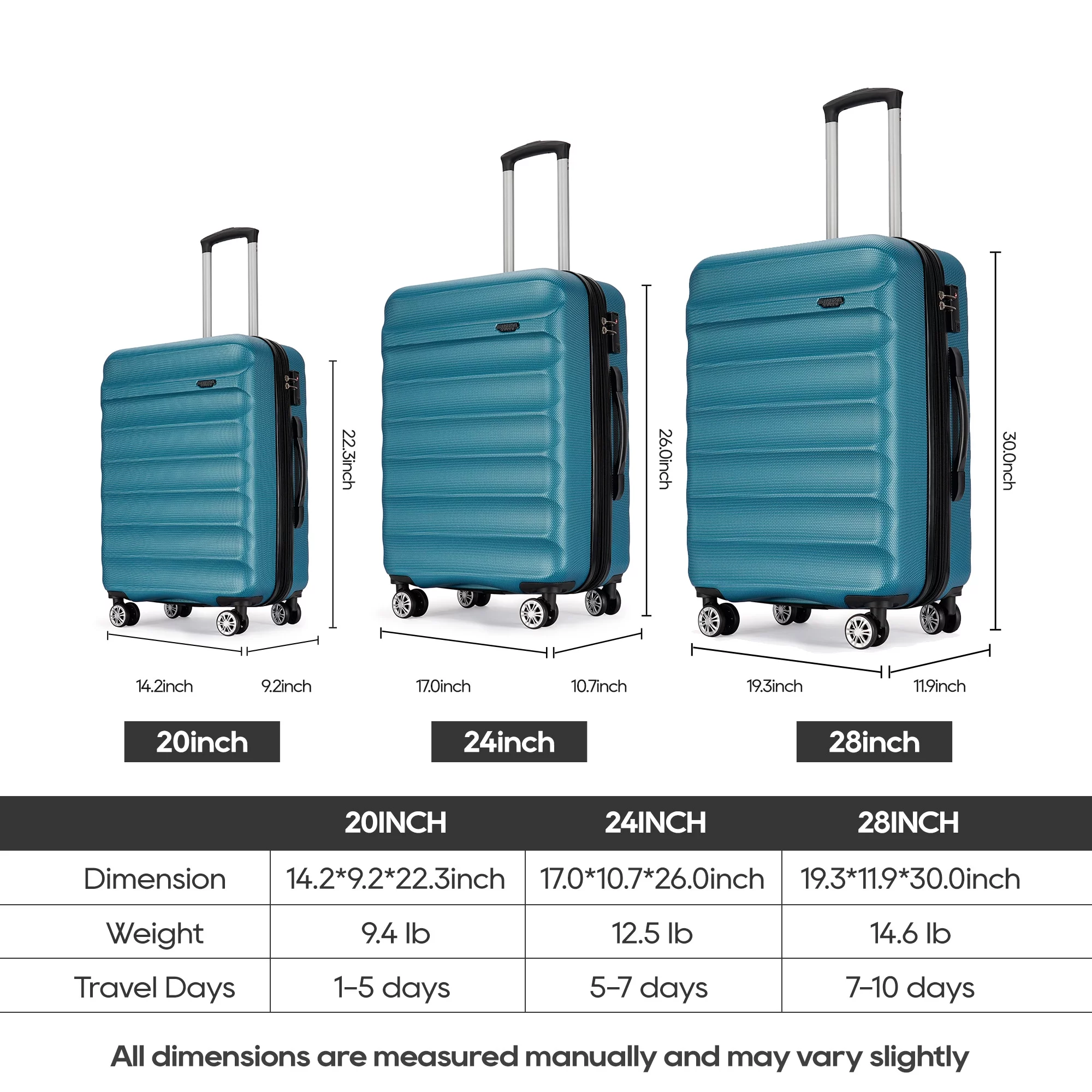 GinzaTravel Expandable Luggage 3 Piece Sets Hard Shell Suitcase Set with Double Spinner Wheels,TSA Lock