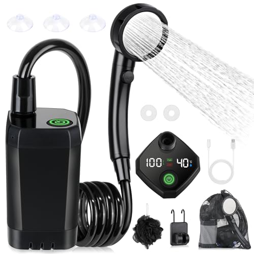 Portable Shower for Camping, [Long-Lasting] Spopal 6000mAh Rechargeable Camping Shower with Intelligent LED Display, 4 Spray Modes, IPX7 Waterproof Outdoor Camp Pump for Hiking, Travel, Car, Pet