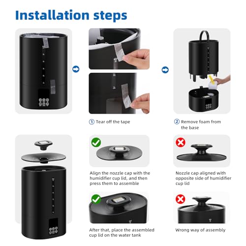6L Humidifiers for Bedroom Large Room Home, Cool and Warm Humidifiers for Baby and Plants Mist Top Fill Desk Humidifiers Essential Oil Diffuser, Quiet with Adjustable Mist,360°Nozzle-Black