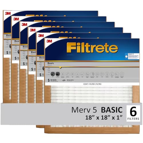 Filtrete 20x30x1 Air Filter, 3M MERV 5 HVAC AC Furnace Filter Replacement, 6-Pack (Actual Size 19.81x29.81x0.88 in)