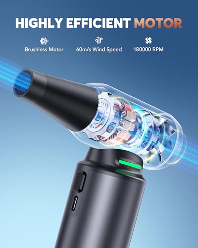 Compressed Air Duster, 180000RPM 7500Mah Electric Air Duster with Brushless Motor, 12-Gear Mini Blower, Replace Canned Air, Jet Dry Blower for Computer, Keyboard, Car, Home, Outdoor Cleaning