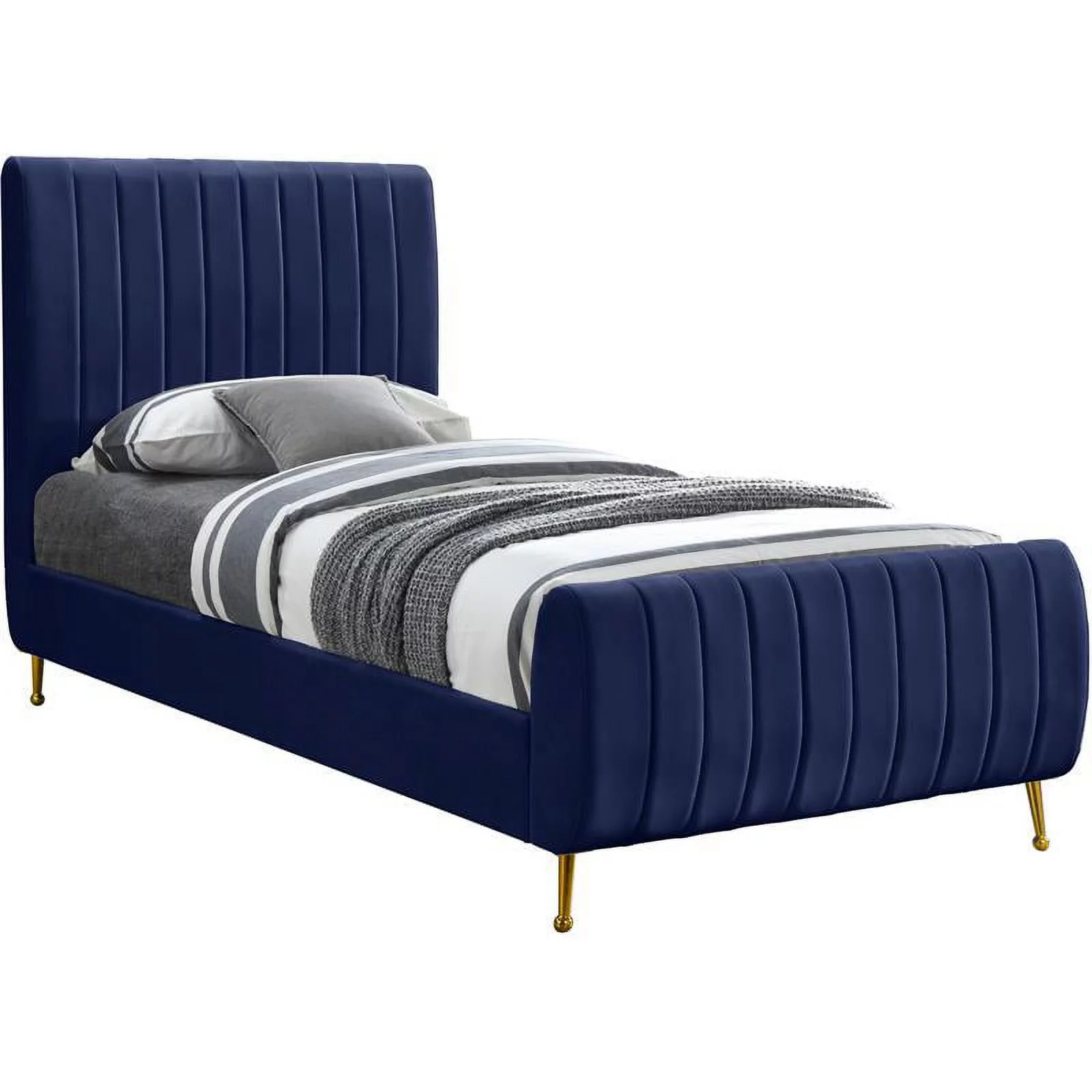 Meridian Furniture Zara Contemporary Navy Velvet Twin Bed