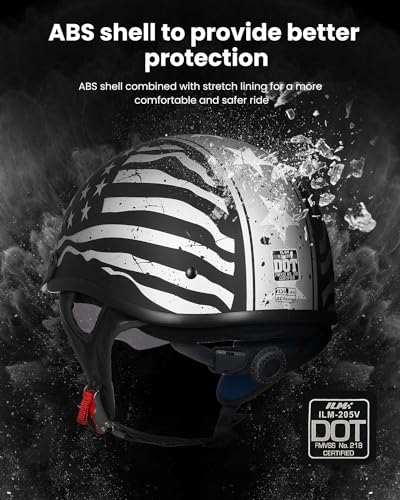 ILM Half Helmet Motorcycle Open Face Sun Visor Quick Release Buckle DOT Approved Cycling Motocross Suits Men Women 205V (M, Matt Black)