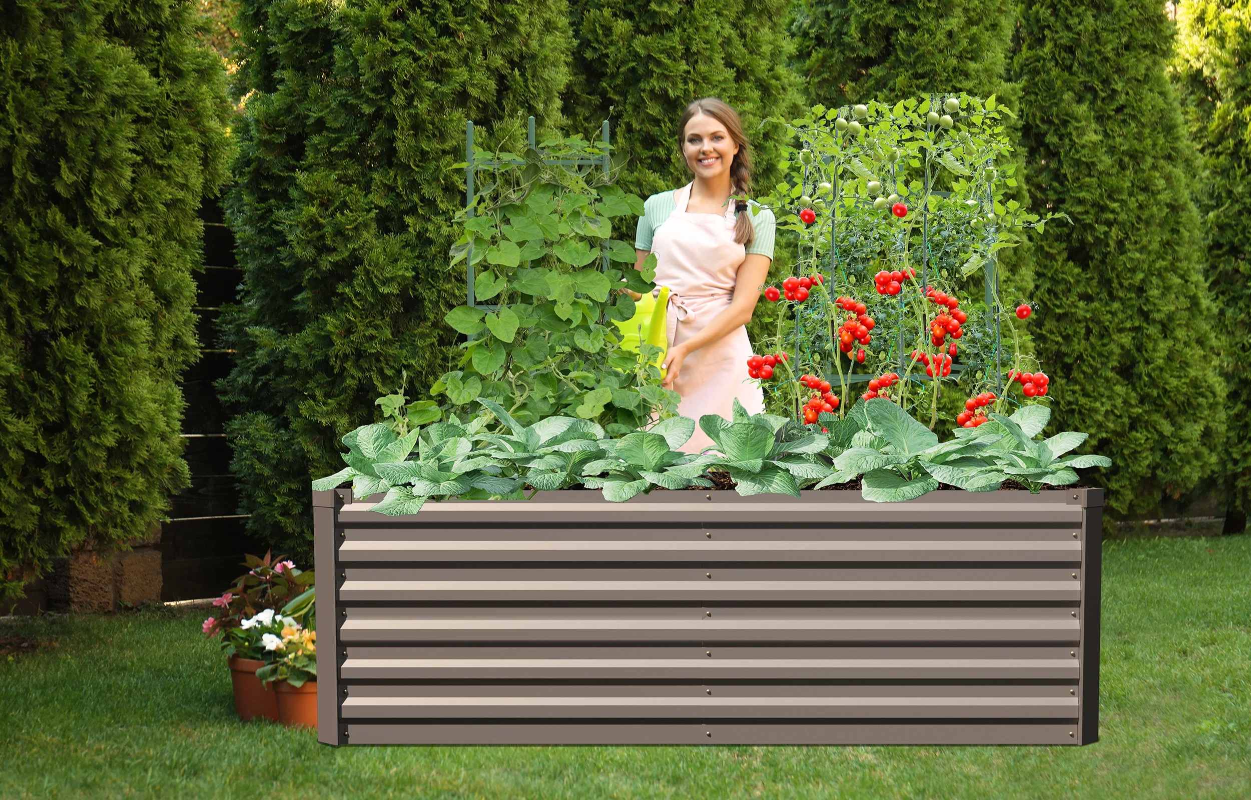 Galvanized Raised Deep Garden Bed 6x3x2 ft Steel Rust-Resistant Planter Box Outdoor Gardening Large Elevated Metal Container for Vegetables, Herbs, Flowers, shrub, fruit trees seedlings Brown