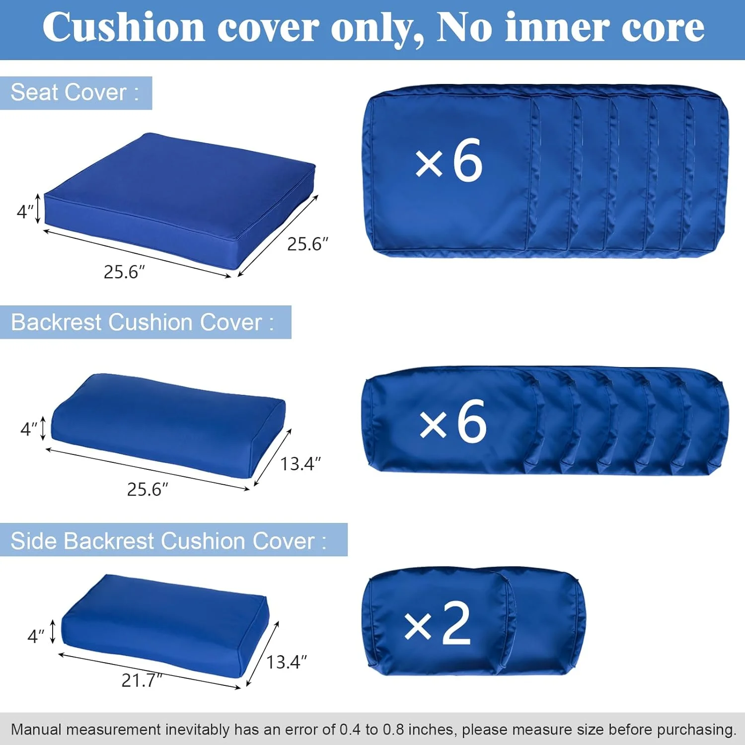 Kinbor 14 Piece Patio Cushion Covers Replacement, Outdoor Patio Wicker Sofa Washable Cushion Slipcovers with Zipper, Dark Blue