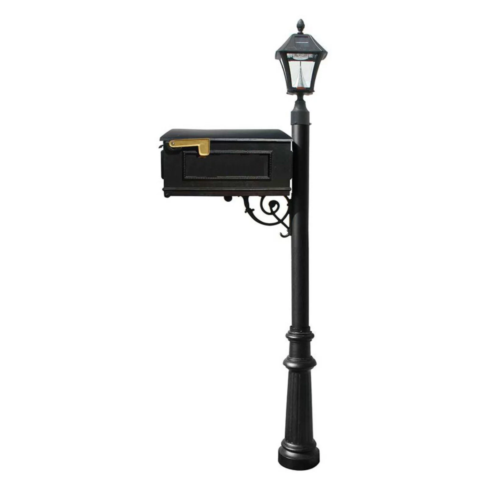 Lewiston  Mailbox Post System with Fluted Base & Bayview Solar Lamp & 3 Cast Plates - White
