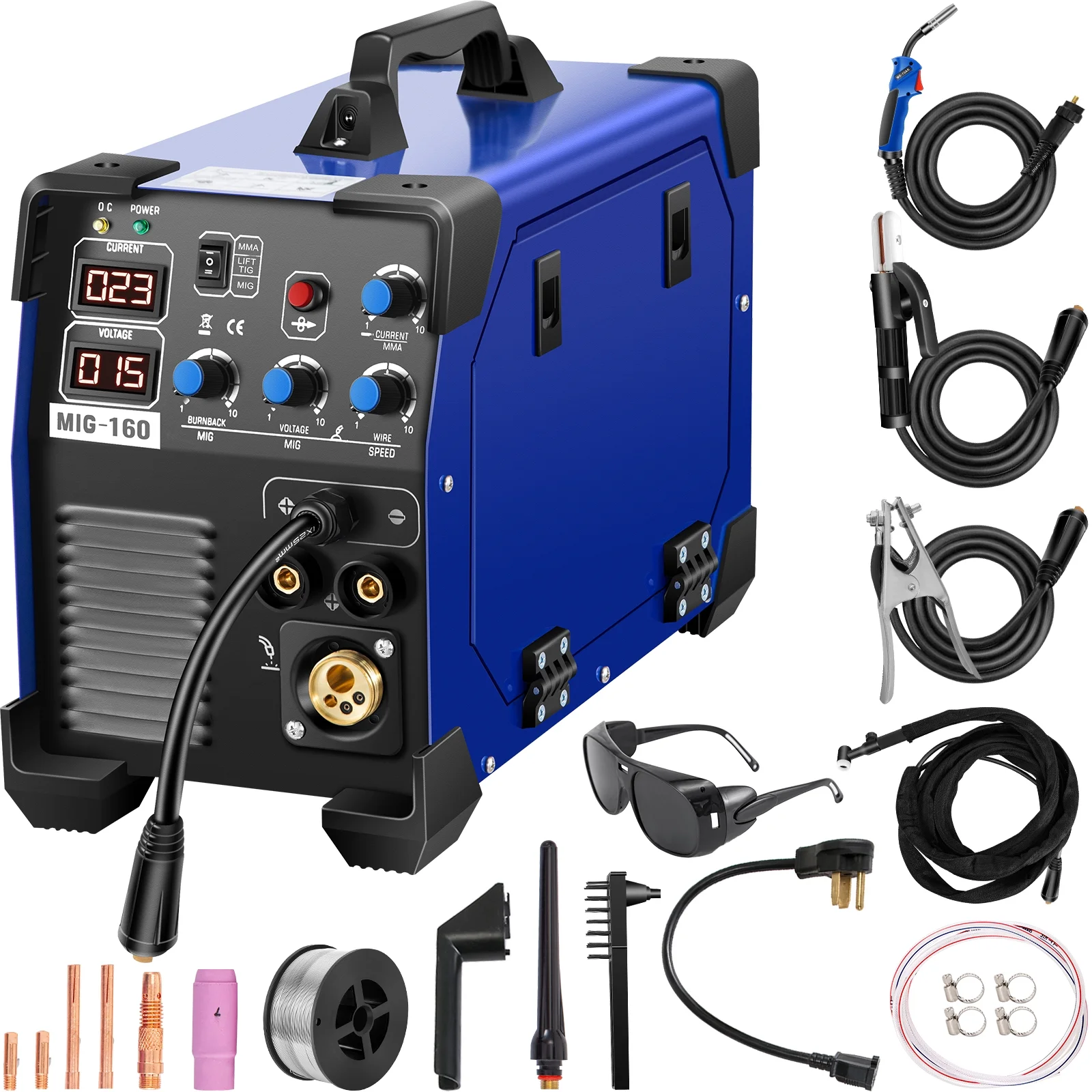 VEVORbrand 160 Amp MIG Welder 3 in 1 Welder MIG TIG Arc Welder 110V/220V DC Welding Machine, Combo Welding Machine Inverter Welder Digital Display