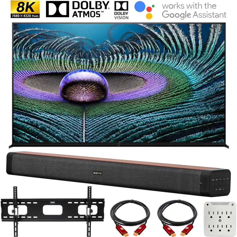Sony XR85Z9J 85 inch Z9J Bravia XR Master Series 8K LED HDR Smart TV 2021 Bundle with Deco Home 60W 2.0 Channel Soundbar, 37
